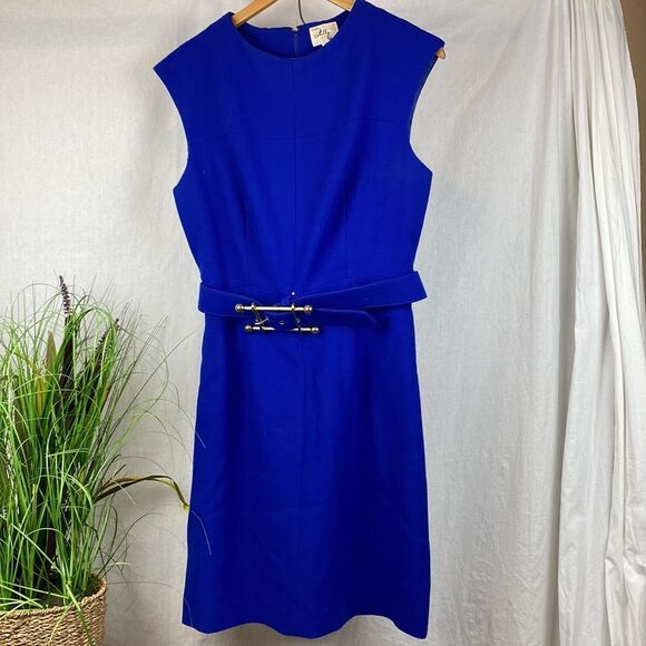 Milly Blue Sleeveless Belted Vintage Short Sleeve Career Dress 10 - Picture 1 of 8